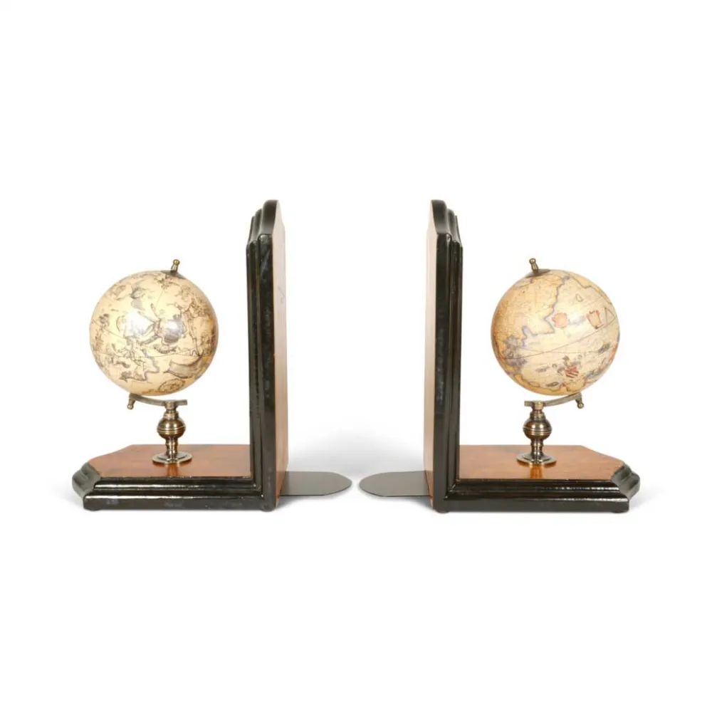 Globe bookends (replica) with historical cartography
