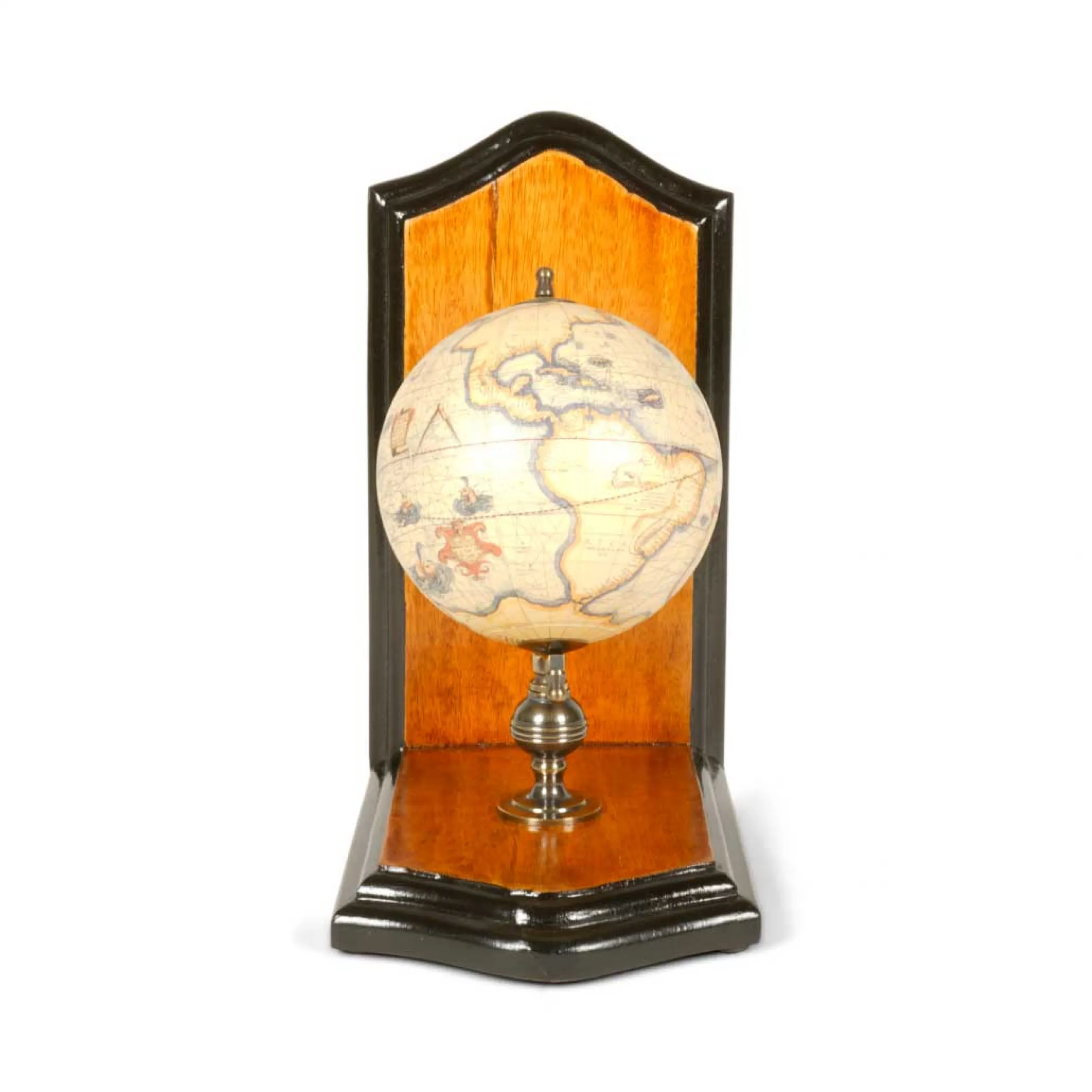Globe bookends (replica) with historical cartography