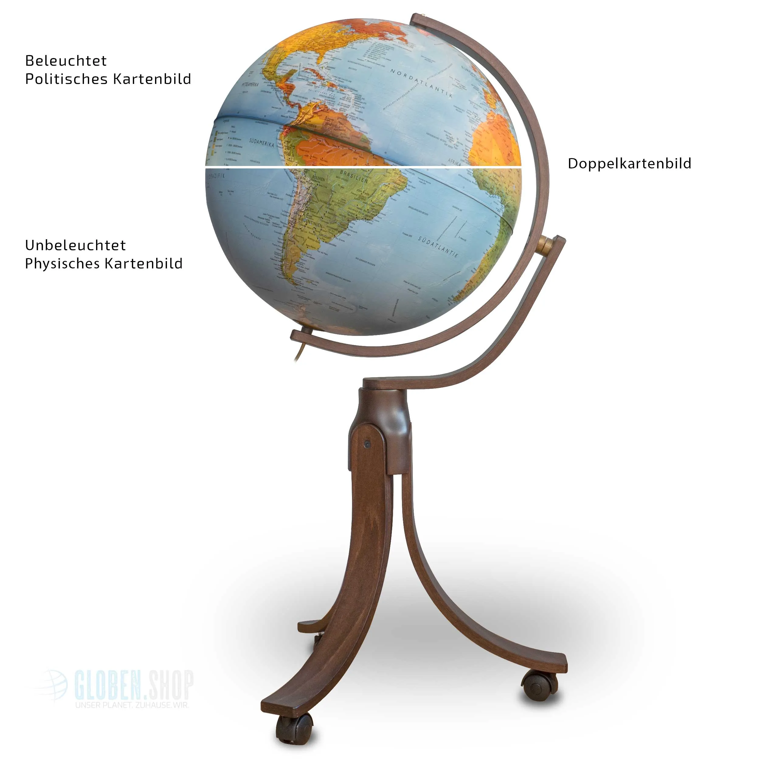 Standglobus - Vergleich unbeleuchtet / beleuchtet